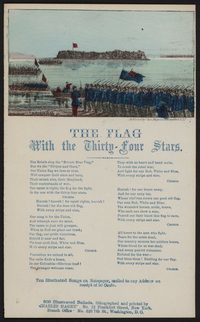 A bandeira com as trinta e quatro estrelas (gravura colorida) de American School