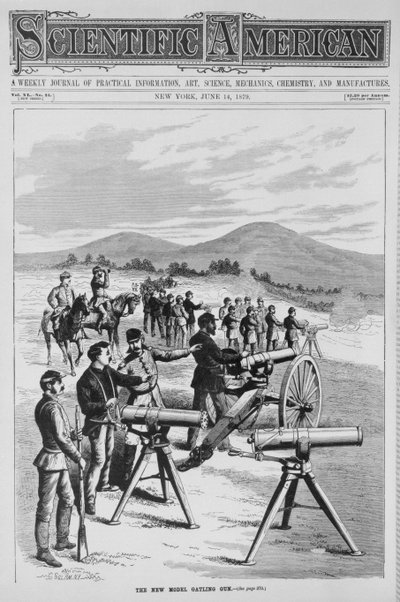O novo modelo Gatling Gun, da Scientific American, 14 de junho de 1879 de American School