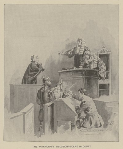 A ilusão da bruxaria - cena no tribunal (litografia) de American School