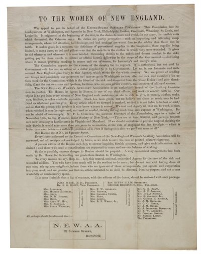 Para as mulheres da Nova Inglaterra (carta circular), c.1862-1865 de American School