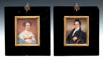 Duas miniaturas do capitão Arent Schuyler de Peyster e sua esposa, Sarah Macomb (aquarela sobre marfim) de American School
