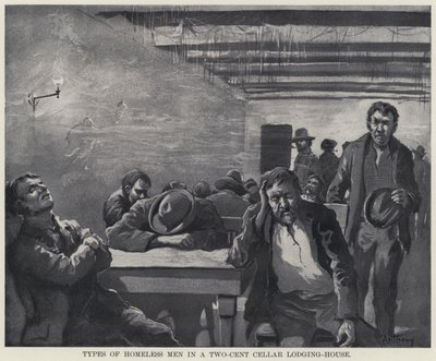 Tipos de Homens Sem-Abrigo numa Cave de Dois Cêntimos (litho) de American School