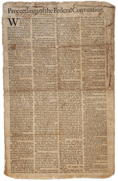 Constituição dos EUA, 10 de setembro de 1787 (ver também GLC 696084) de American School