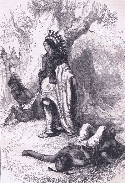 Uncas e Miantonomoh (1643), ilustração de Cassell