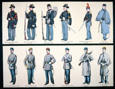 Uniformes da União e do Exército Confederado (cor litho) de American School