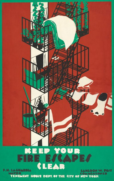 Cartaz Vintage de uma fuga de incêndio em Nova Iorque de American School