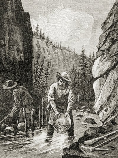 Lavando ouro, de "Uma Breve História dos Estados Unidos", publicado pela AS Barnes und Co. em 1885 de American School
