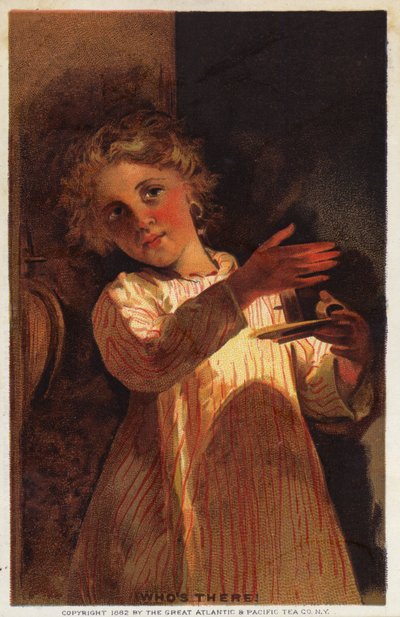 Quem está aí Menina, em, nightdress, com, vela de American School