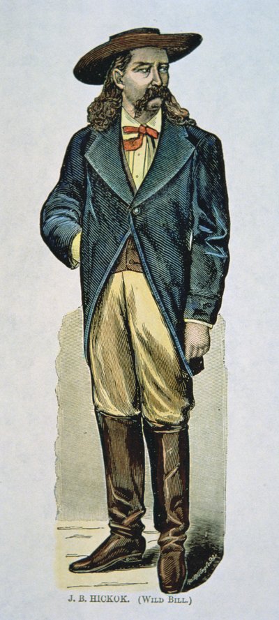 "Wild Bill" Hickok (1837-76) (corte de madeira colorido) de American School