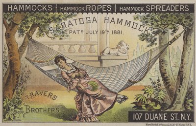 Mulher deitada em rede com ventilador chinês (chromolitho) de American School