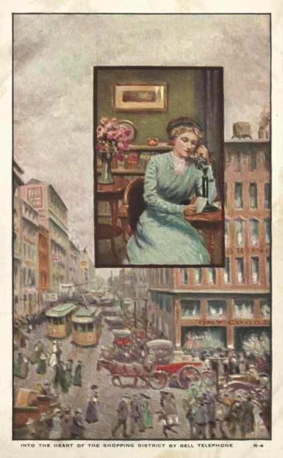 Mulheres, telefonando, loja de American School