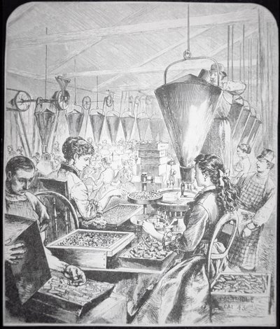 Mulheres que trabalham na fábrica de munições, Bridgeport, Conneticut (gravura) de American School