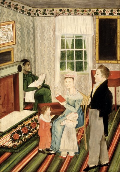 York, Pensilvânia Família com criado negro, c.1828 (óleo sobre painel) de American School