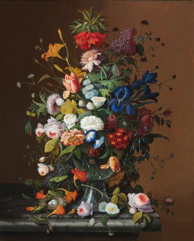 Ainda vida de flor com ninho de pássaro de American Severin Roesen