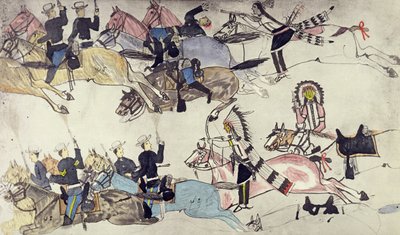 Retiro do comando do Major Marcus Reno (tinta no papel) de Amos Bad Heart Buffalo
