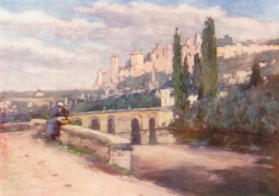 Chinon a partir do cais (litografia a cores) de Amy B. Atkinson