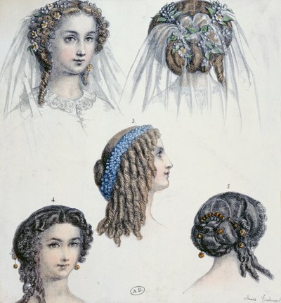 Penteado de uma noiva e outros, c.1853 de Anais Toudouze