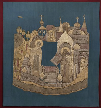 Aparição da Mãe de Deus a São Cirilo de Belozersk no Mosteiro de Simonov Podea, 16201635 de Ancient Russian Art