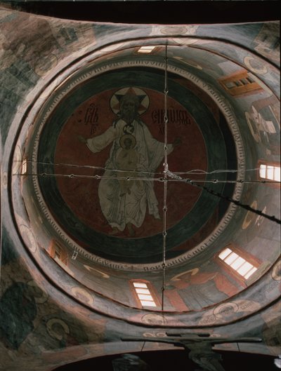 Jeová. Pintura de cúpula na Catedral do Arcanjo Miguel do Kremlin de Moscou, 1652-1666 de Ancient Russian frescos