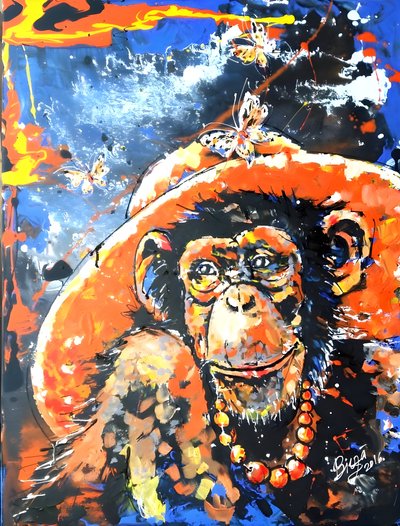 Macaco elegante com chapéu de Anda Bieza