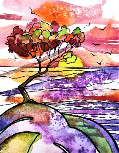 Pôr-do-sol vibrante no oceano de Anda Bieza
