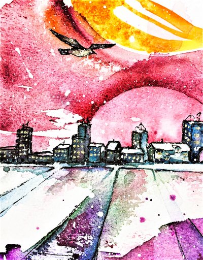 Pôr-do-sol na cidade no inverno de Anda Bieza