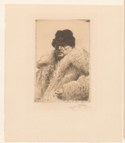 Auto-retrato com pele e boné de Anders Leonard Zorn (signed by artist)