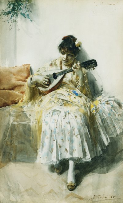 Uma menina espanhola tocando bandolim, 1884 de Anders Leonard Zorn