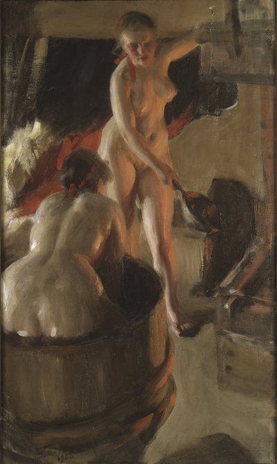 Filles de Dalecarlie prenant un bain - Girls from Dalarna Have a Bath, de Zorn, Anders Leonard (1860-1920). Óleo sobre tela de Anders Leonard Zorn