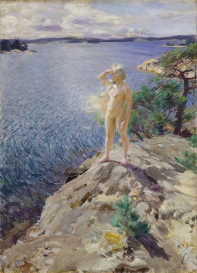 "On the rocks" Jovem mulher nua olhando para o horizonte à beira-mar - Pintura de Anders Leonard Zorn (1860-1920) 1894 Museu Nacional de Arte Oslo Noruega de Anders Leonard Zorn