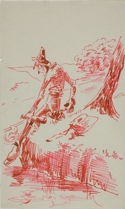 Homem a pescar e a segurar uma garrafa de Anders Zorn