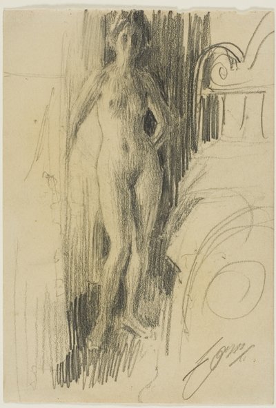 Figura nua em pé perto de uma cama de Anders Leonard Zorn