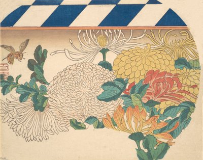 Crisântemos em design em forma de leque, década de 1840., década de 1840. de Ando Hiroshige