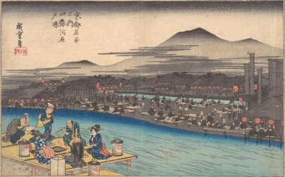 Refrescando-se à noite em Shijogawara, ca. 1834., c. 1834. de Ando Hiroshige