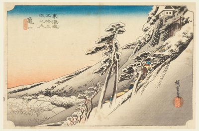 Kameyama, Snow Scene, in The Fifty-Three Stations of the Tokaido Road (Tokaido Gojusan Tsugi-no Uchi) de Ando Hiroshige