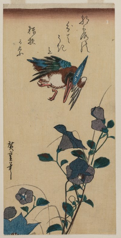 Martinho pescatore e Bellflowers chineses, início ou meados da década de 1830. de Ando Hiroshige