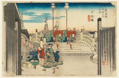 Japão B Ritsu d Ge, também r pessoas g Vie w, Nihonbashi, membro Tefi ftty-Thre S Tachi sound s f Te cidade grau inferior d (cidade grau principal junção da montanha) de Ando Hiroshige