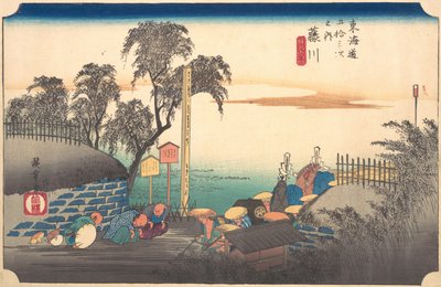 Estação Trinta e Oito: Fujikawa, Cena na Fronteira, das Cinquenta e Três Estações ..., ca. 1833-34. de Ando Hiroshige