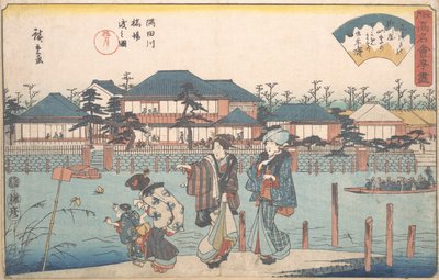 O rio Sumida é uma figura de passagem de grama, a família Yanagi. 1835-42. , mosquito. 1835-42. de Ando Hiroshige