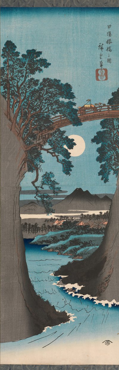 A ponte dos macacos na província de Kai Koyo Saruhashi no zu, ca. 1841-42. de Ando Hiroshige