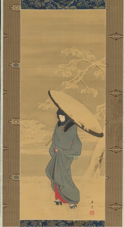 Mulher andando na neve, 1840s-início da década de 1850. de Ando Hiroshige