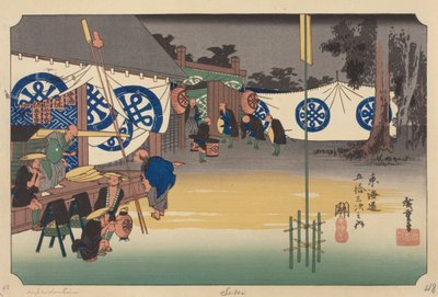 Seki Station (bloco de madeira colorido) de Ando or Utagawa (after) Hiroshige