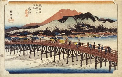 (Figuras da ponte de travessia) de Ando or Utagawa Hiroshige