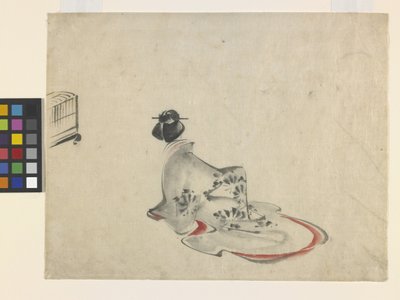 A Woman Bowing (tinta e cor sobre papel) de Ando or Utagawa Hiroshige