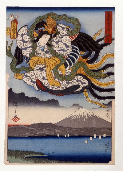 Amaterasu, a deusa do Sol no Monte Fuji de Ando or Utagawa Hiroshige