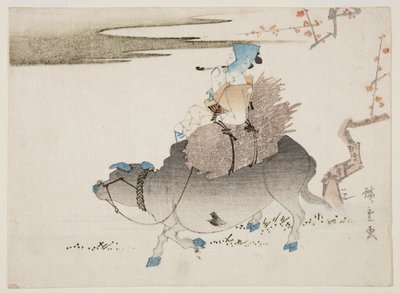 Pecuarista e uma vaca (estampa de madeira colorida) de Ando or Utagawa Hiroshige