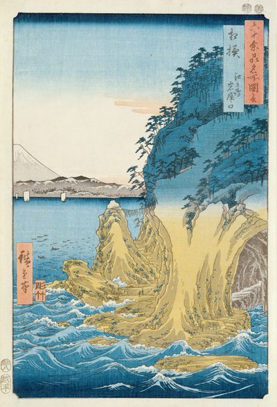 Cavernas em Enoshima, província de Sagami (impressão em xilogravura) de Ando or Utagawa Hiroshige