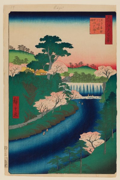 Barragem no rio Otonashi em Oji de Ando or Utagawa Hiroshige