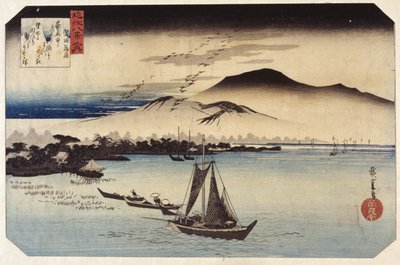 Gansos descendentes na Katada (impressão a cores em bloco de madeira) de Ando or Utagawa Hiroshige