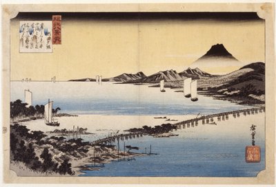 Evening Glow At Seta (impressão em bloco de madeira a cores) de Ando or Utagawa Hiroshige